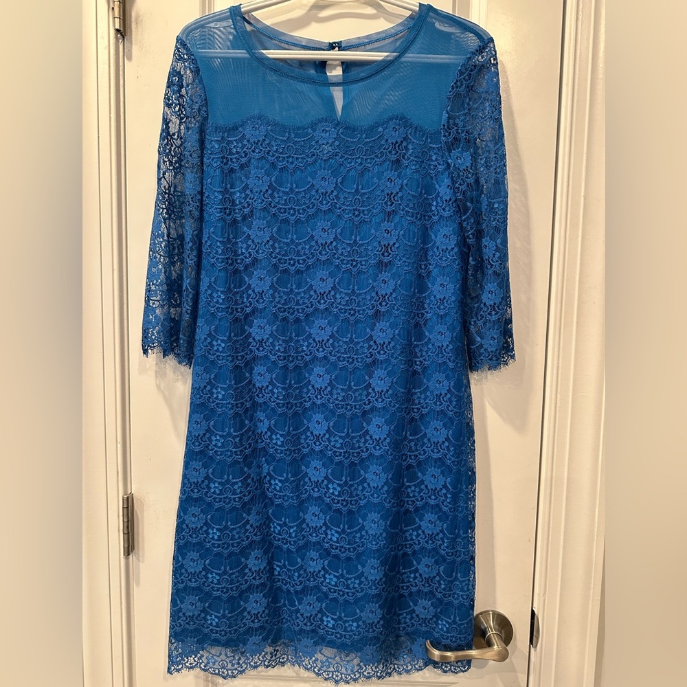 Max and Cleo Lillian Scallop Lace Dress in Starlight Blue, Size 10